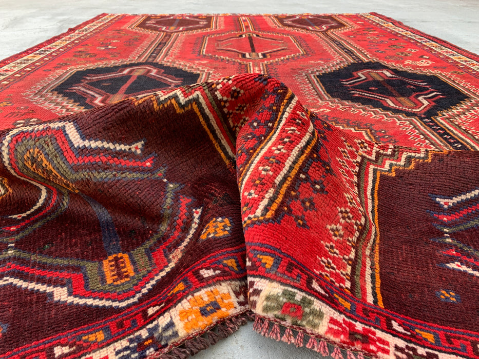 Handmade Persian Wool Area Rug 7x10 - Red Tribal Vintage Persian Style Rug - Exact Size 9'2" x 6'2" - KBHM-1169