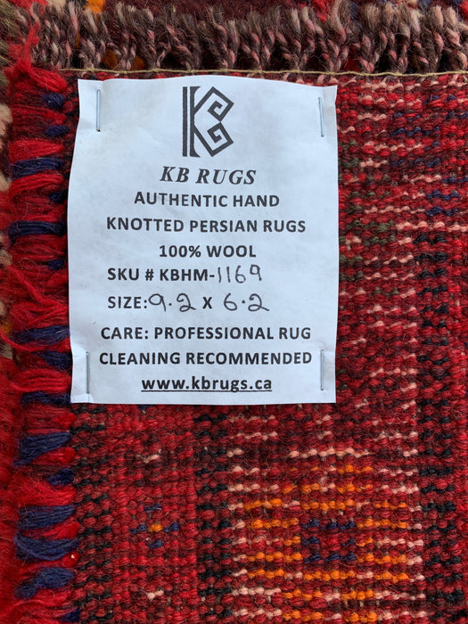 Handmade Persian Wool Area Rug 7x10 - Red Tribal Vintage Persian Style Rug - Exact Size 9'2" x 6'2" - KBHM-1169