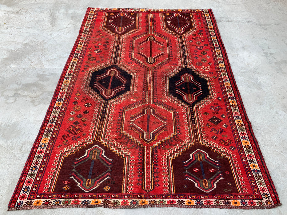 Handmade Persian Wool Area Rug 7x10 - Red Tribal Vintage Persian Style Rug - Exact Size 9'2" x 6'2" - KBHM-1169