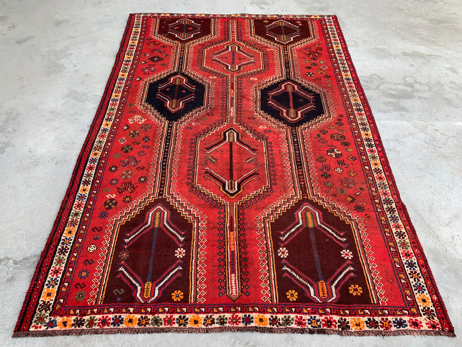 Handmade Persian Wool Area Rug 7x10 - Red Tribal Vintage Persian Style Rug - Exact Size 9'2" x 6'2" - KBHM-1169