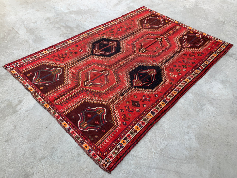 Handmade Persian Wool Area Rug 7x10 - Red Tribal Vintage Persian Style Rug - Exact Size 9'2" x 6'2" - KBHM-1169