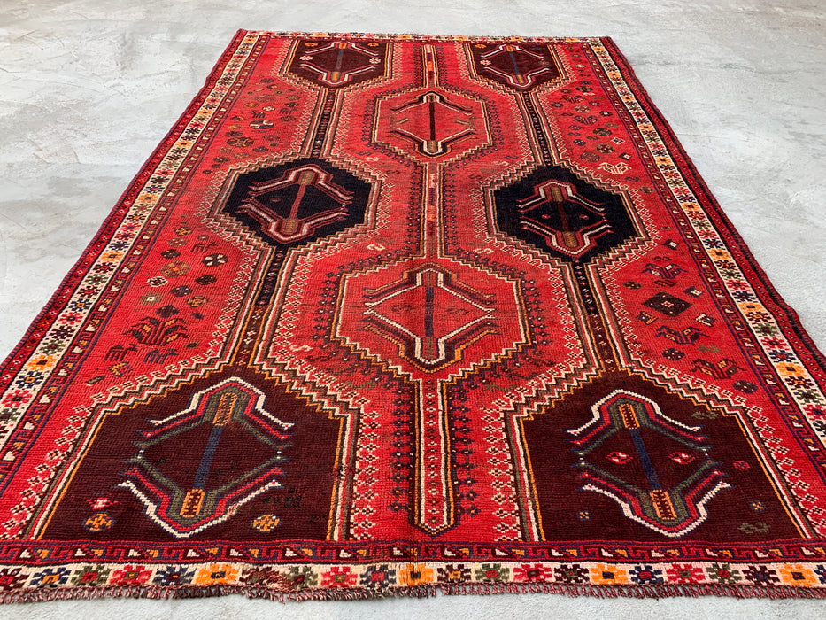 Handmade Persian Wool Area Rug 7x10 - Red Tribal Vintage Persian Style Rug - Exact Size 9'2" x 6'2" - KBHM-1169