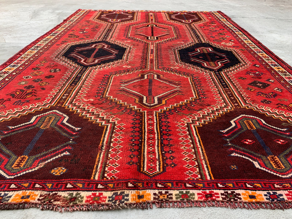Handmade Persian Wool Area Rug 7x10 - Red Tribal Vintage Persian Style Rug - Exact Size 9'2" x 6'2" - KBHM-1169