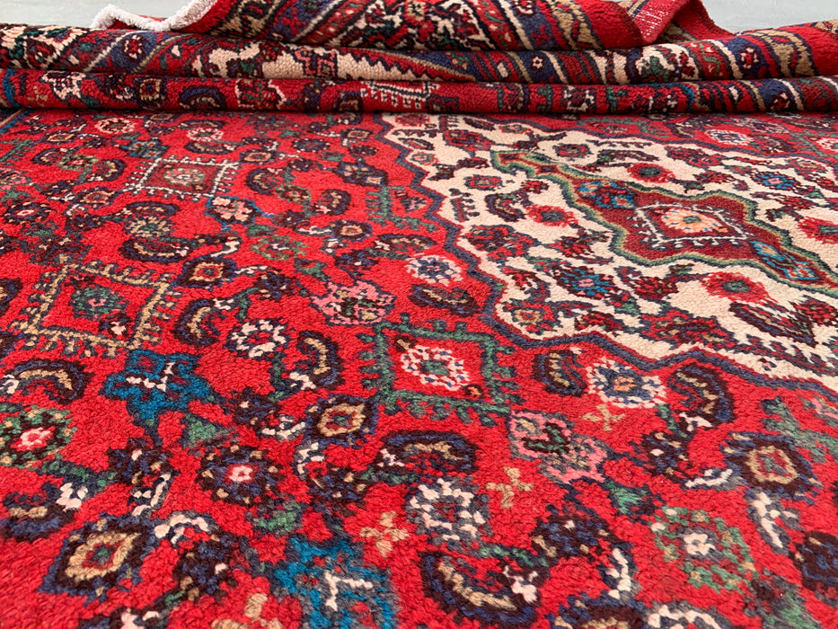 Handmade Persian Wool Area Rug 7x10 - Red, Ivory & Navy Traditional Medallion Persian Style Rug - Exact Size 10'3" x 6'8" - KBHM-1176