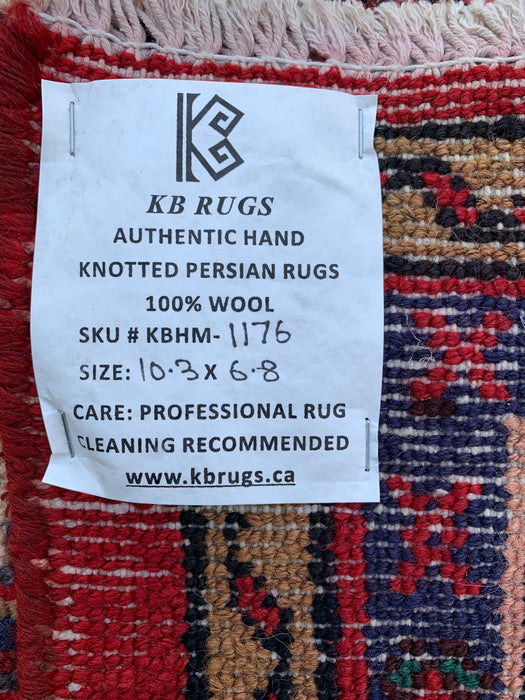 Handmade Persian Wool Area Rug 7x10 - Red, Ivory & Navy Traditional Medallion Persian Style Rug - Exact Size 10'3" x 6'8" - KBHM-1176