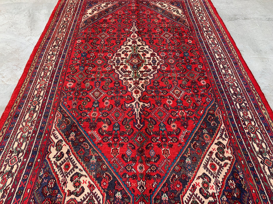 Handmade Persian Wool Area Rug 7x10 - Red, Ivory & Navy Traditional Medallion Persian Style Rug - Exact Size 10'3" x 6'8" - KBHM-1176