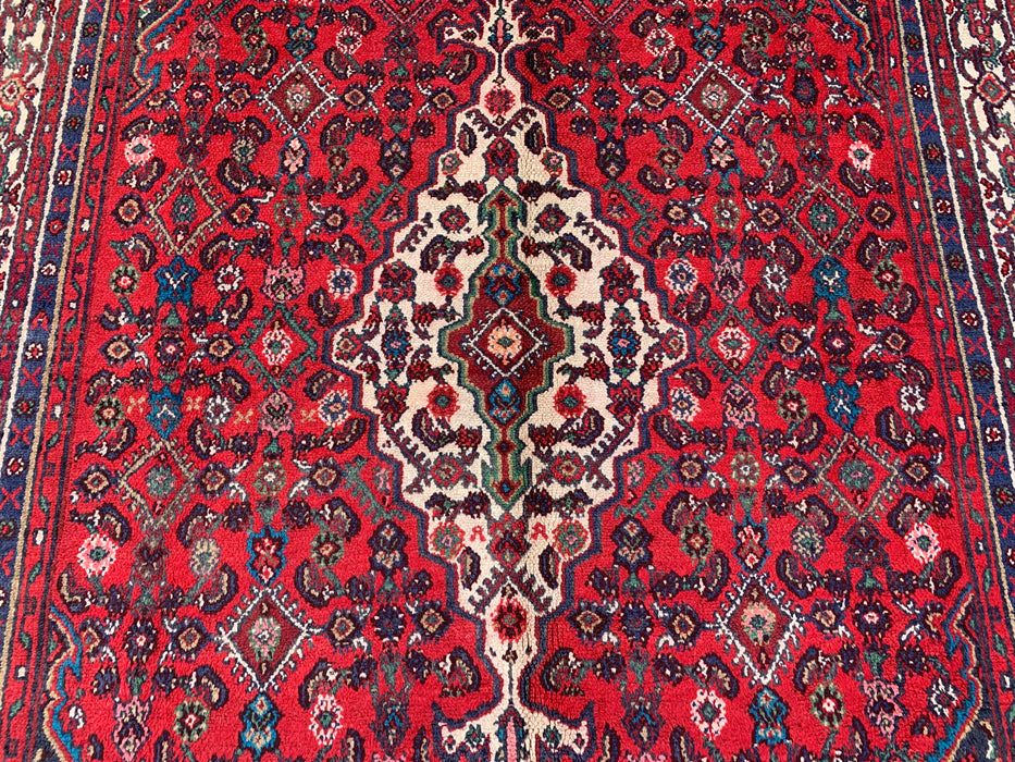 Handmade Persian Wool Area Rug 7x10 - Red, Ivory & Navy Traditional Medallion Persian Style Rug - Exact Size 10'3" x 6'8" - KBHM-1176