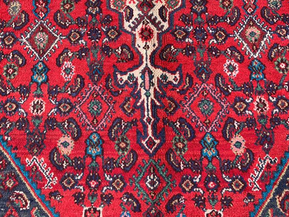 Handmade Persian Wool Area Rug 7x10 - Red, Ivory & Navy Traditional Medallion Persian Style Rug - Exact Size 10'3" x 6'8" - KBHM-1176