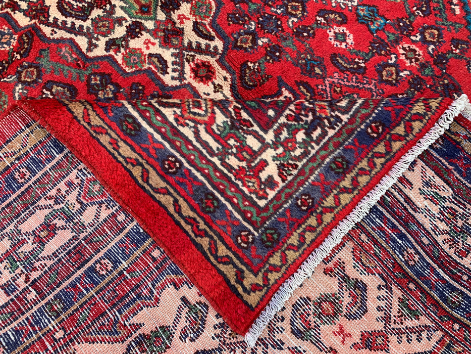 Handmade Persian Wool Area Rug 7x10 - Red, Ivory & Navy Traditional Medallion Persian Style Rug - Exact Size 10'3" x 6'8" - KBHM-1176
