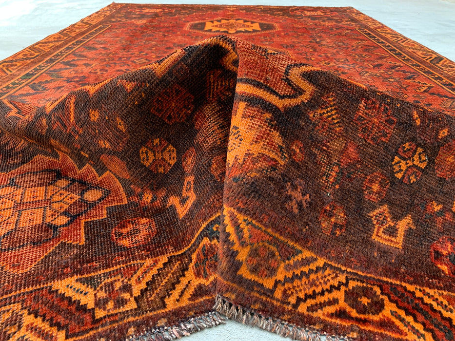 Handmade Persian Wool Area Rug 7x10 - Rust, Brown & Black Tribal Medallion Persian Style Rug - Exact Size 10'2" x 6'2" - KBHM-1178