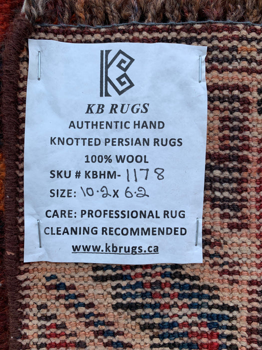 Handmade Persian Wool Area Rug 7x10 - Rust, Brown & Black Tribal Medallion Persian Style Rug - Exact Size 10'2" x 6'2" - KBHM-1178