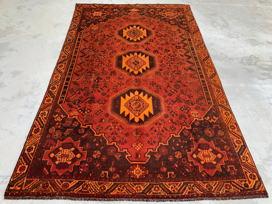 Handmade Persian Wool Area Rug 7x10 - Rust, Brown & Black Tribal Medallion Persian Style Rug - Exact Size 10'2" x 6'2" - KBHM-1178
