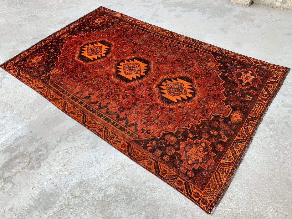 Handmade Persian Wool Area Rug 7x10 - Rust, Brown & Black Tribal Medallion Persian Style Rug - Exact Size 10'2" x 6'2" - KBHM-1178