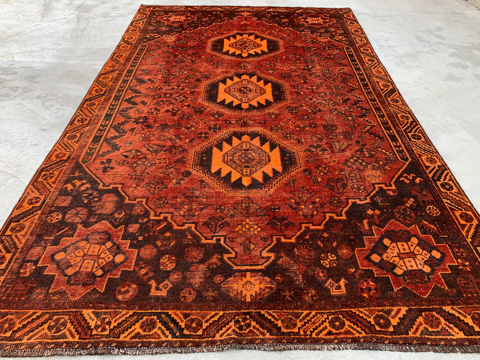 Handmade Persian Wool Area Rug 7x10 - Rust, Brown & Black Tribal Medallion Persian Style Rug - Exact Size 10'2" x 6'2" - KBHM-1178