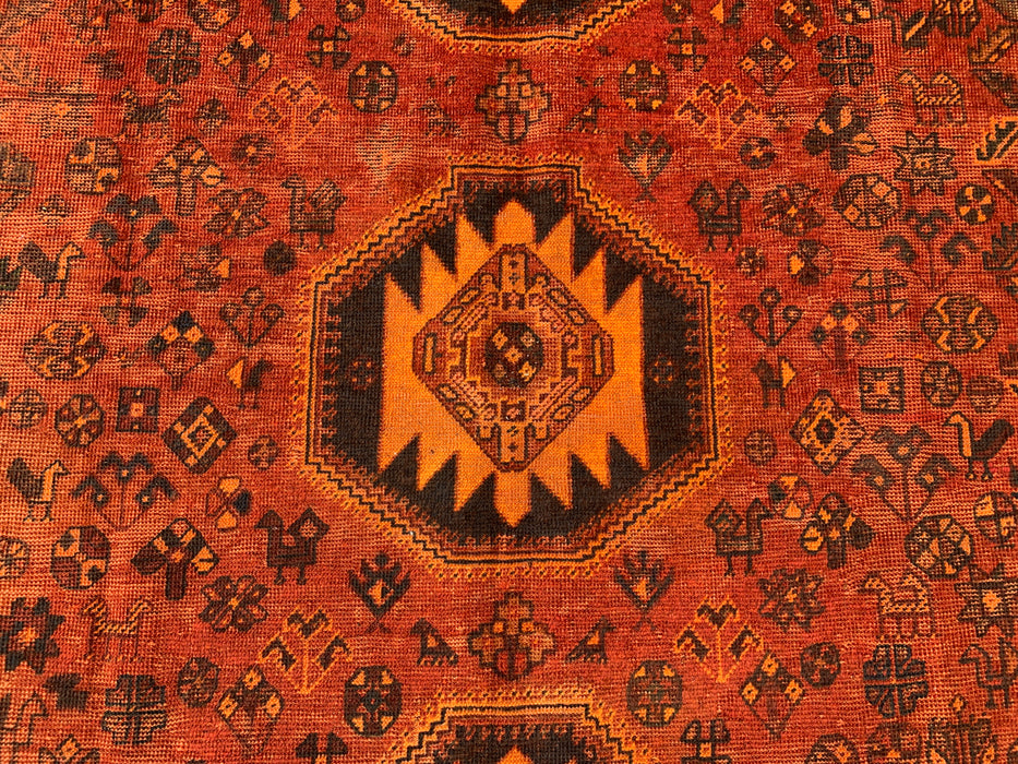 Handmade Persian Wool Area Rug 7x10 - Rust, Brown & Black Tribal Medallion Persian Style Rug - Exact Size 10'2" x 6'2" - KBHM-1178
