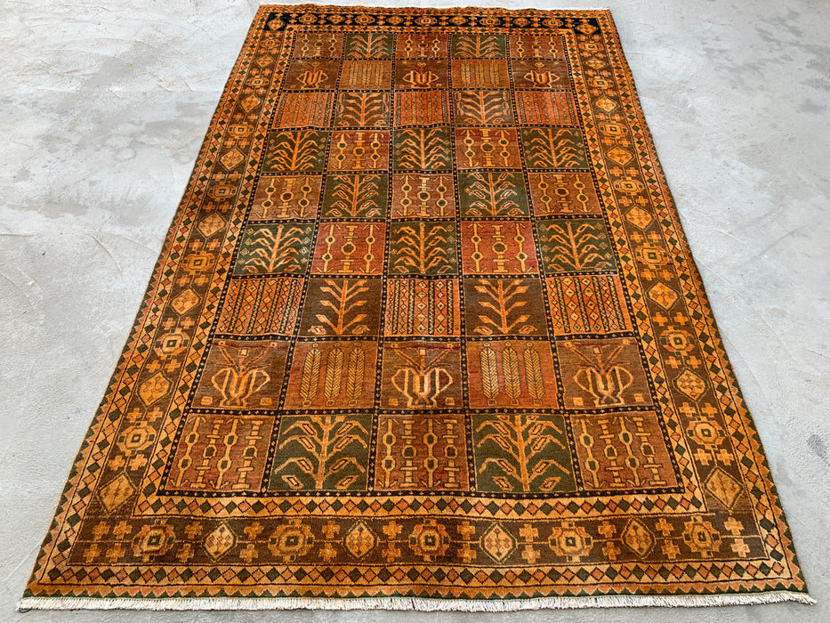 Handmade Persian Wool Area Rug 7x10 - Rusty Orange, Brown and Dark Beige Bakhtiari Persian Style Rug - Exact Size 10'2" x 6'7" - KBHM-1184