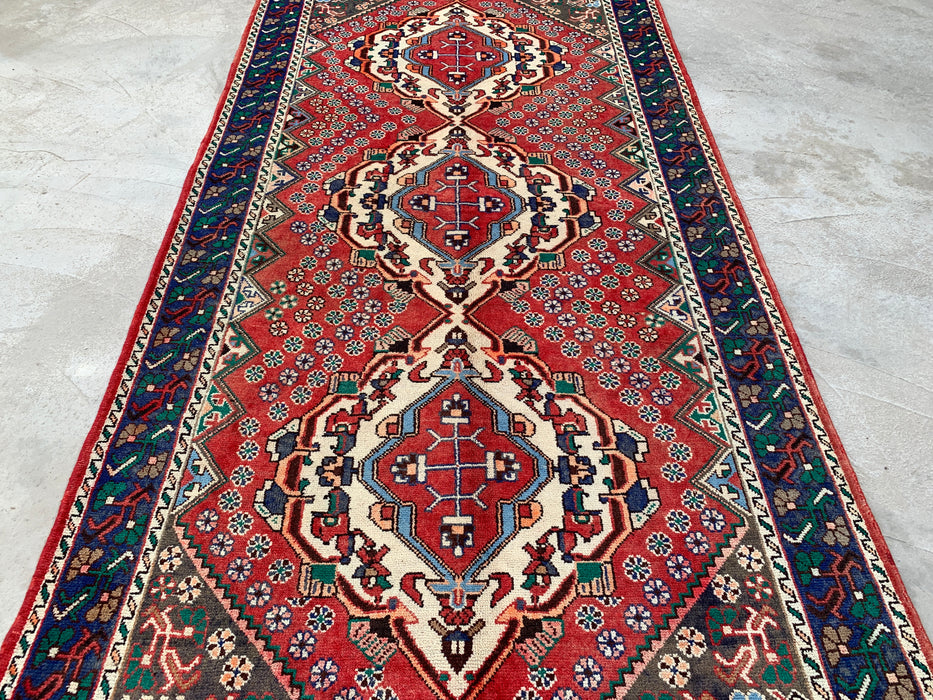 Hand-Knotted Persian Wool Runner Rug 10'1" x 4'11" - Red / Blue - KBHM-1201