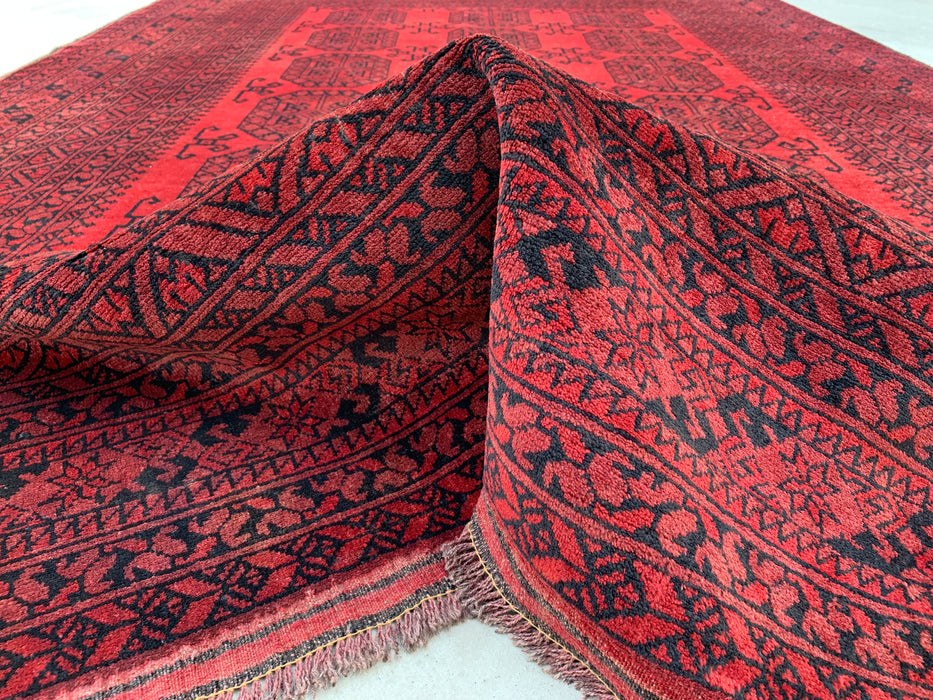 Handmade Persian Wool Area Rug 7x10 - Deep Red & Black Geometric Persian Style Rug - Exact Size 9'7" x 6'9" - KBHM-1203
