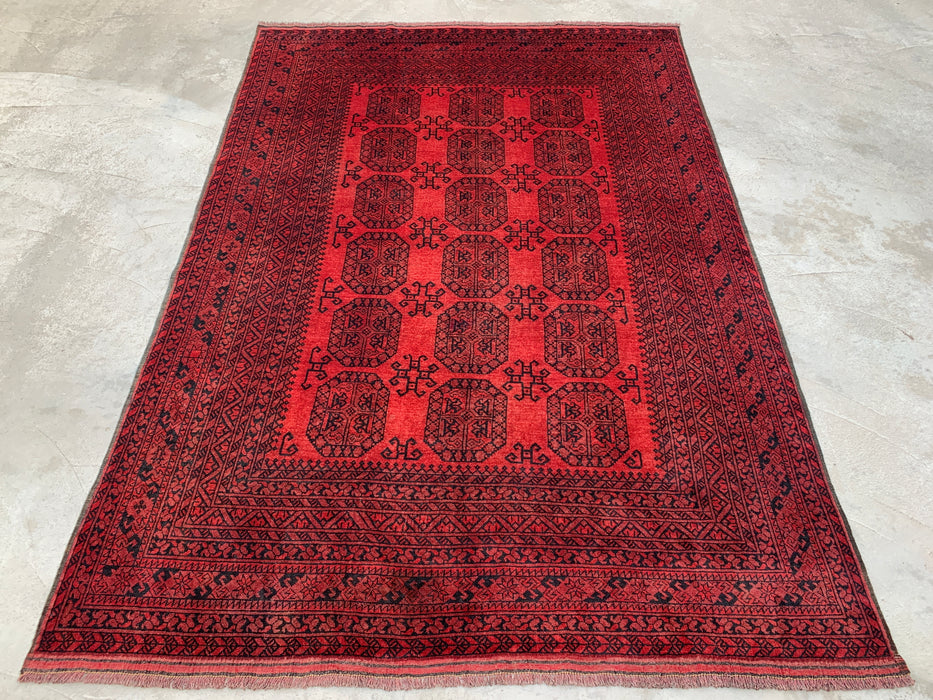 Handmade Persian Wool Area Rug 7x10 - Deep Red & Black Geometric Persian Style Rug - Exact Size 9'7" x 6'9" - KBHM-1203