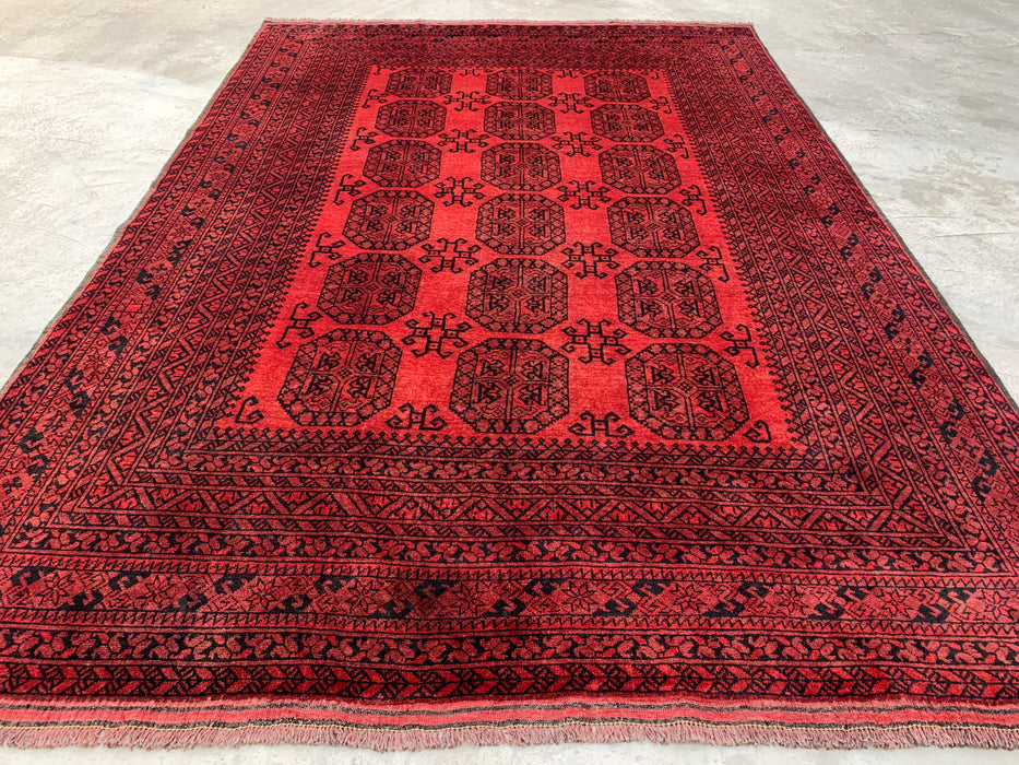 Handmade Persian Wool Area Rug 7x10 - Deep Red & Black Geometric Persian Style Rug - Exact Size 9'7" x 6'9" - KBHM-1203
