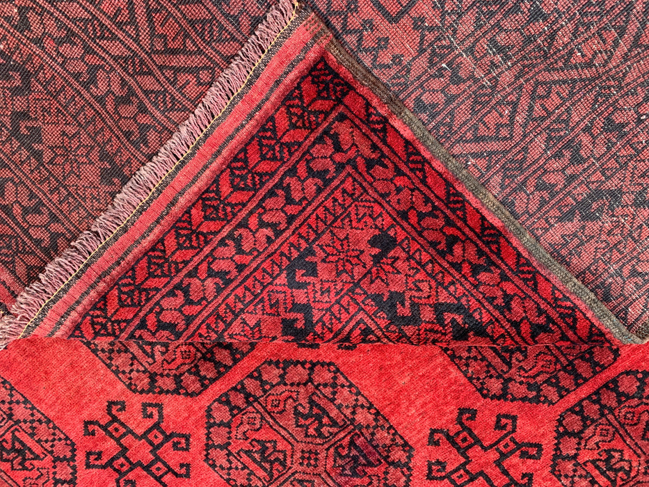 Handmade Persian Wool Area Rug 7x10 - Deep Red & Black Geometric Persian Style Rug - Exact Size 9'7" x 6'9" - KBHM-1203