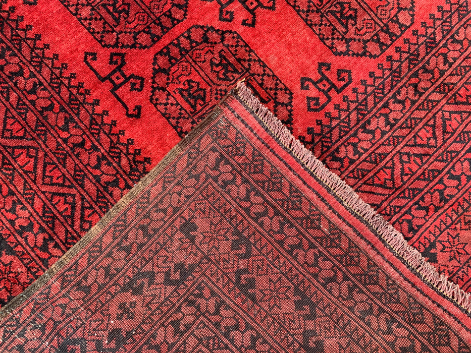 Handmade Persian Wool Area Rug 7x10 - Deep Red & Black Geometric Persian Style Rug - Exact Size 9'7" x 6'9" - KBHM-1203