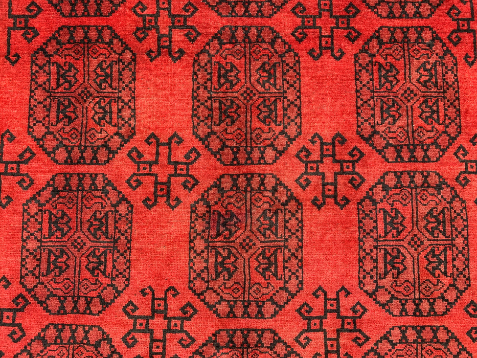 Handmade Persian Wool Area Rug 7x10 - Deep Red & Black Geometric Persian Style Rug - Exact Size 9'7" x 6'9" - KBHM-1203