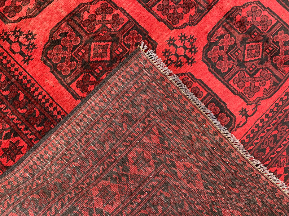 Handmade Persian Wool Area Rug 7x10 - Red Geometric Persian Style Rug - Exact Size 9'2" x 6'8" - KBHM-1205