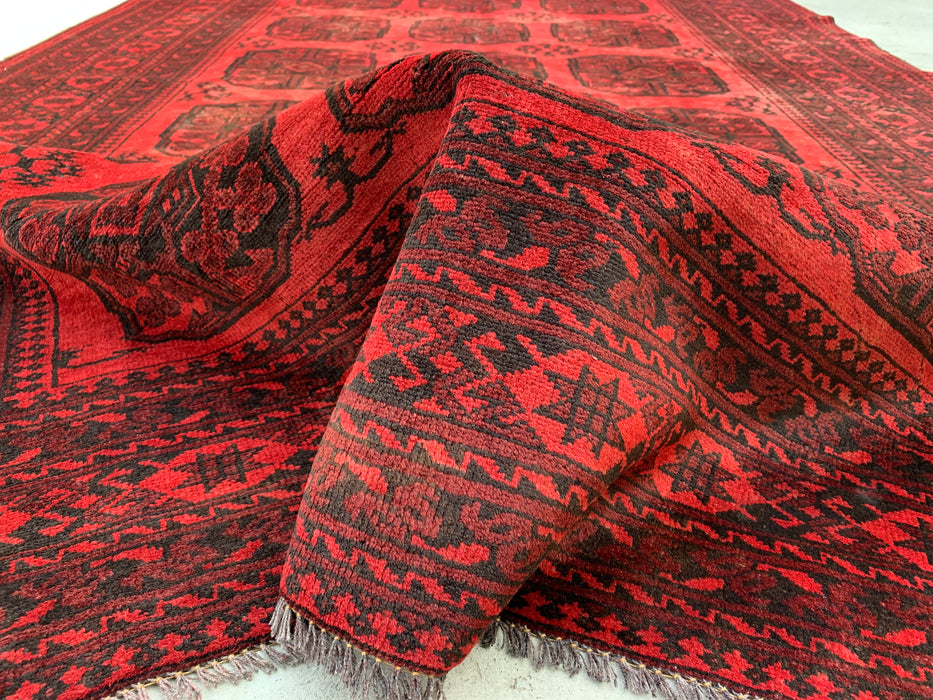 Handmade Persian Wool Area Rug 7x10 - Red Geometric Persian Style Rug - Exact Size 9'2" x 6'8" - KBHM-1205
