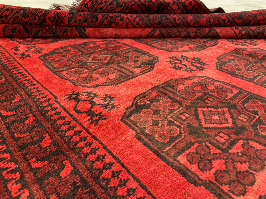 Handmade Persian Wool Area Rug 7x10 - Red Geometric Persian Style Rug - Exact Size 9'2" x 6'8" - KBHM-1205