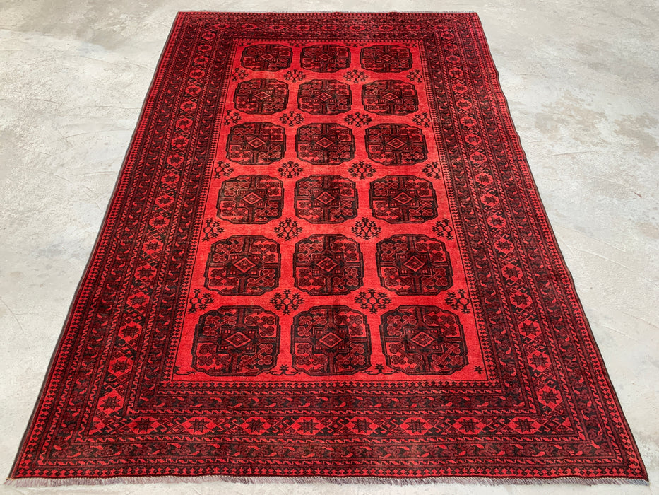 Handmade Persian Wool Area Rug 7x10 - Red Geometric Persian Style Rug - Exact Size 9'2" x 6'8" - KBHM-1205
