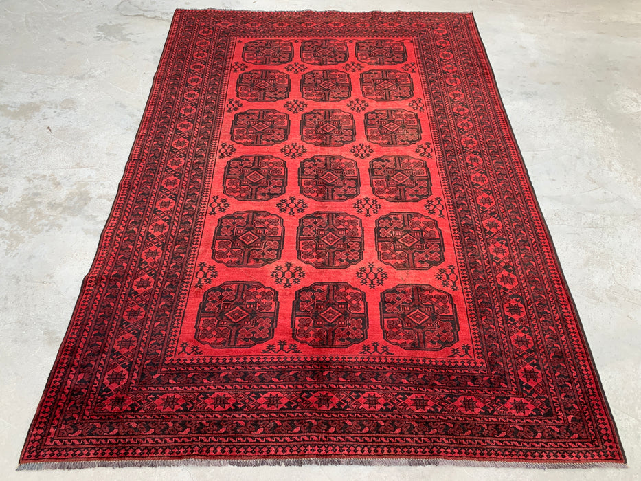 Handmade Persian Wool Area Rug 7x10 - Red Geometric Persian Style Rug - Exact Size 9'2" x 6'8" - KBHM-1205