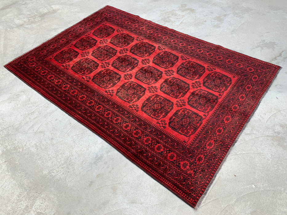 Handmade Persian Wool Area Rug 7x10 - Red Geometric Persian Style Rug - Exact Size 9'2" x 6'8" - KBHM-1205