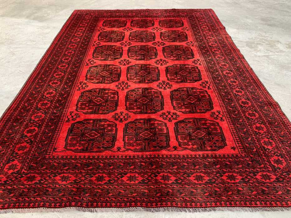 Handmade Persian Wool Area Rug 7x10 - Red Geometric Persian Style Rug - Exact Size 9'2" x 6'8" - KBHM-1205