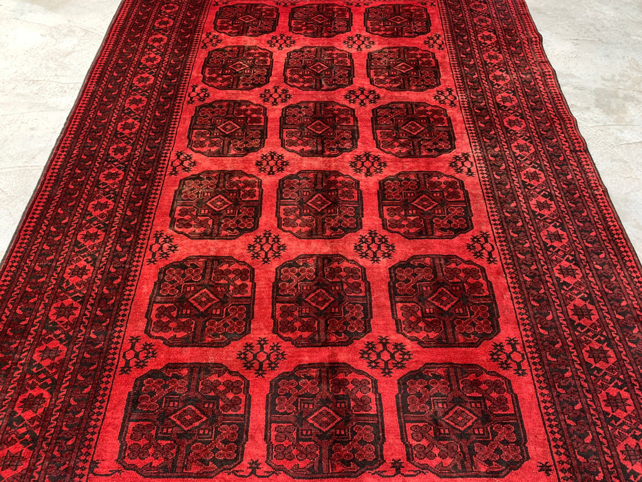 Handmade Persian Wool Area Rug 7x10 - Red Geometric Persian Style Rug - Exact Size 9'2" x 6'8" - KBHM-1205