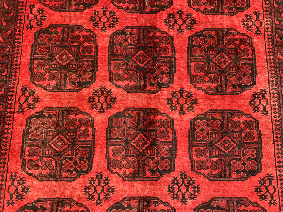 Handmade Persian Wool Area Rug 7x10 - Red Geometric Persian Style Rug - Exact Size 9'2" x 6'8" - KBHM-1205