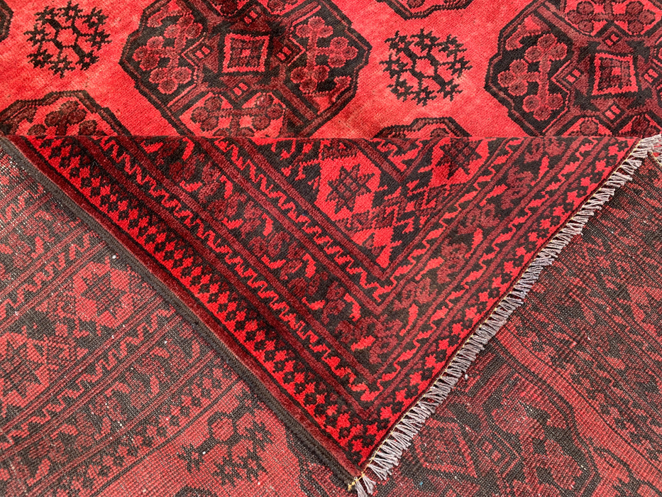 Handmade Persian Wool Area Rug 7x10 - Red Geometric Persian Style Rug - Exact Size 9'2" x 6'8" - KBHM-1205