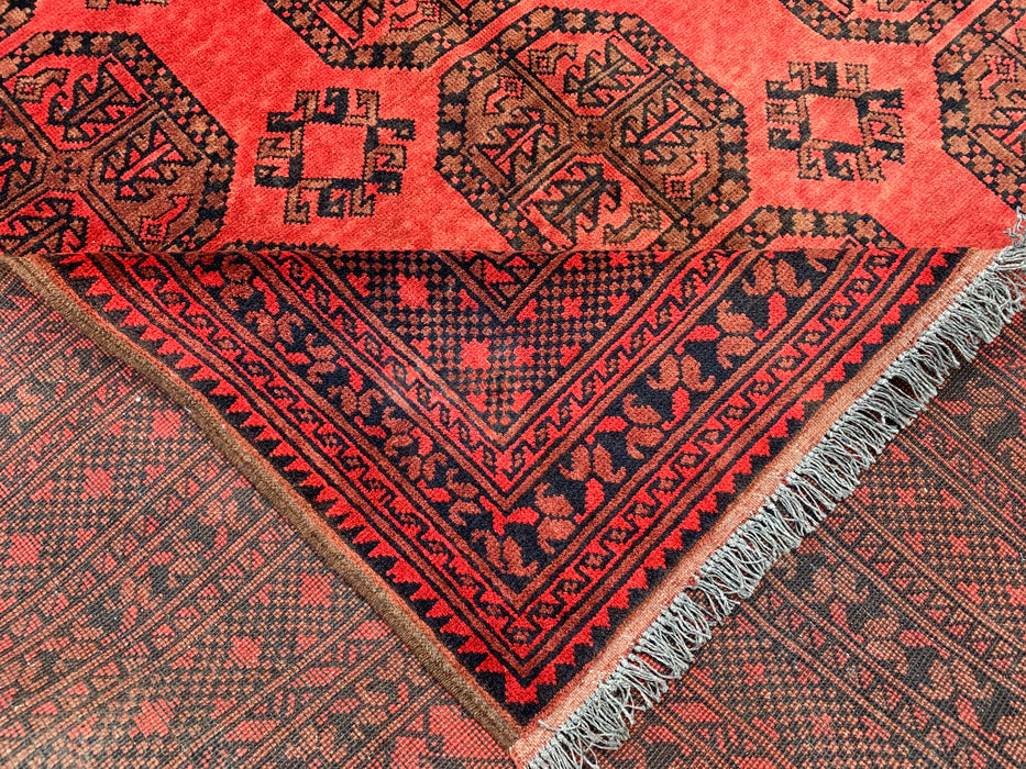 Handmade Persian Wool Area Rug 7x10 - Red Geometric Persian Style Rug - Exact Size 9'2" x 6'8" - KBHM-1205