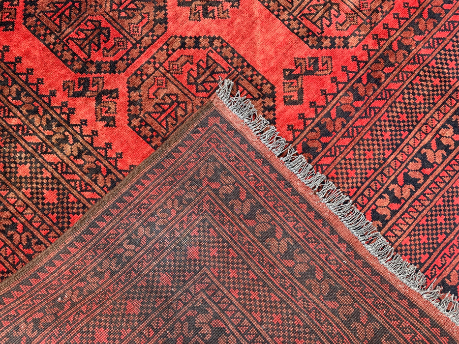 Handmade Persian Wool Area Rug 7x10 - Red Geometric Persian Style Rug - Exact Size 9'2" x 6'8" - KBHM-1205