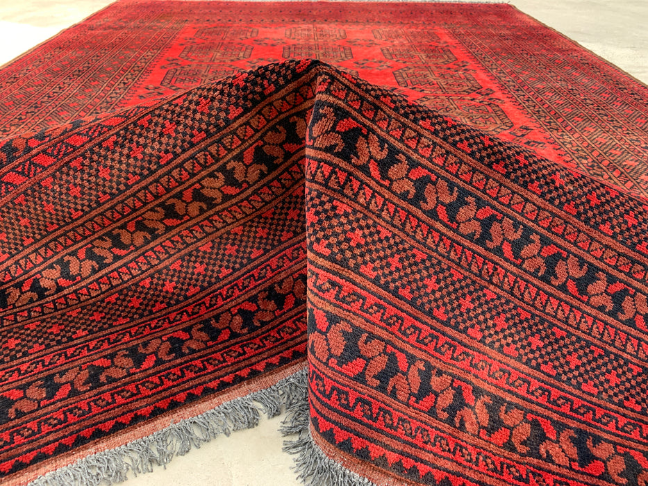 Handmade Persian Wool Area Rug 7x10 - Red Geometric Persian Style Rug - Exact Size 9'2" x 6'8" - KBHM-1205