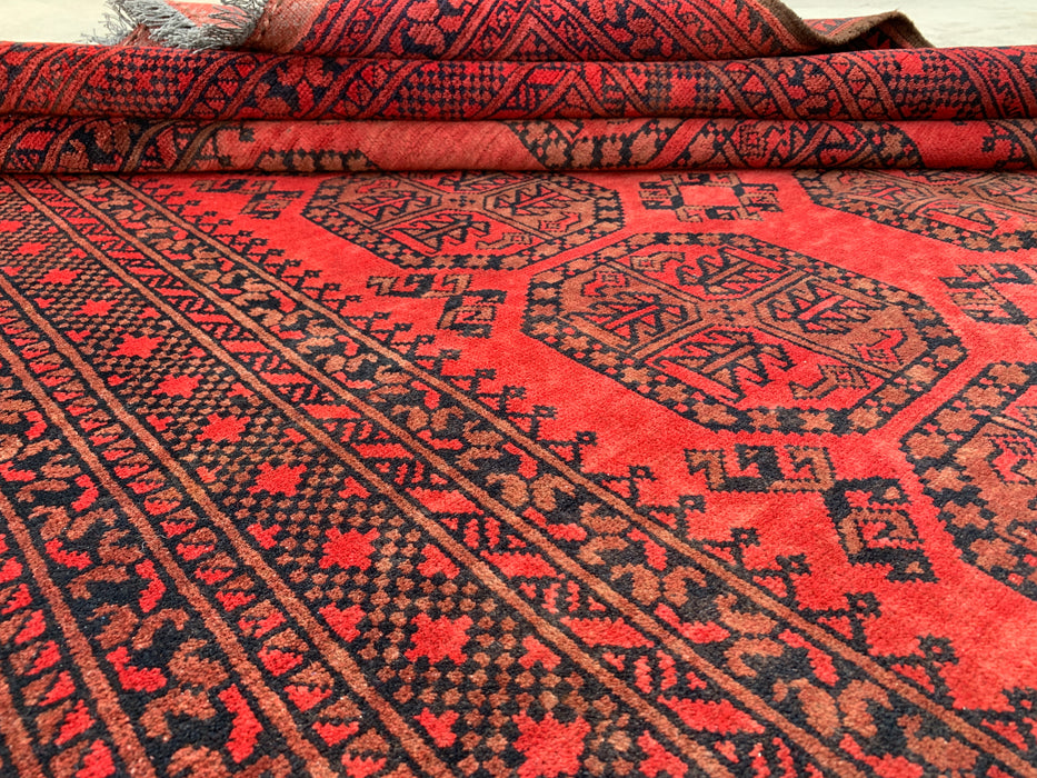 Handmade Persian Wool Area Rug 7x10 - Red Geometric Persian Style Rug - Exact Size 9'2" x 6'8" - KBHM-1205