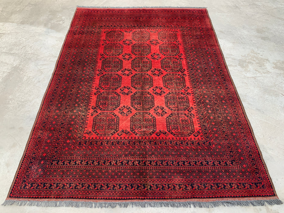 Handmade Persian Wool Area Rug 7x10 - Red Geometric Persian Style Rug - Exact Size 9'2" x 6'8" - KBHM-1205