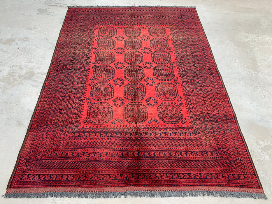 Handmade Persian Wool Area Rug 7x10 - Red Geometric Persian Style Rug - Exact Size 9'2" x 6'8" - KBHM-1205