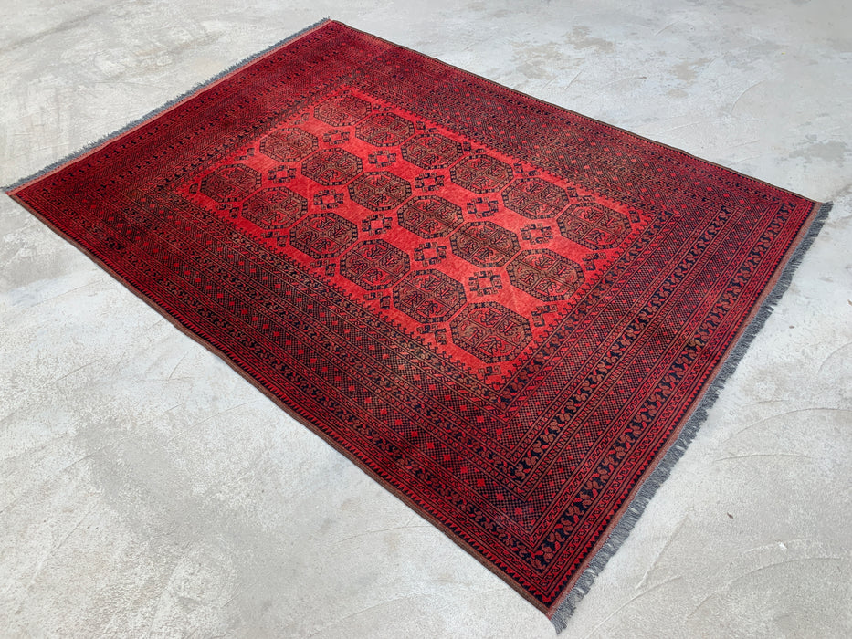 Handmade Persian Wool Area Rug 7x10 - Red Geometric Persian Style Rug - Exact Size 9'2" x 6'8" - KBHM-1205