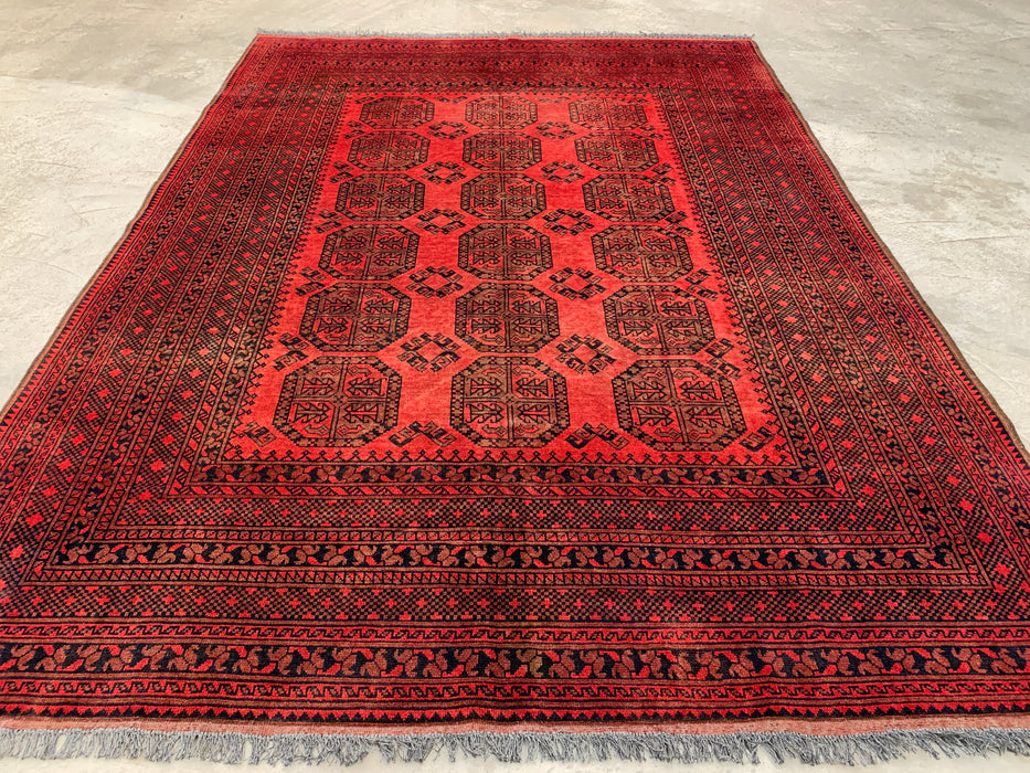 Handmade Persian Wool Area Rug 7x10 - Red Geometric Persian Style Rug - Exact Size 9'2" x 6'8" - KBHM-1205