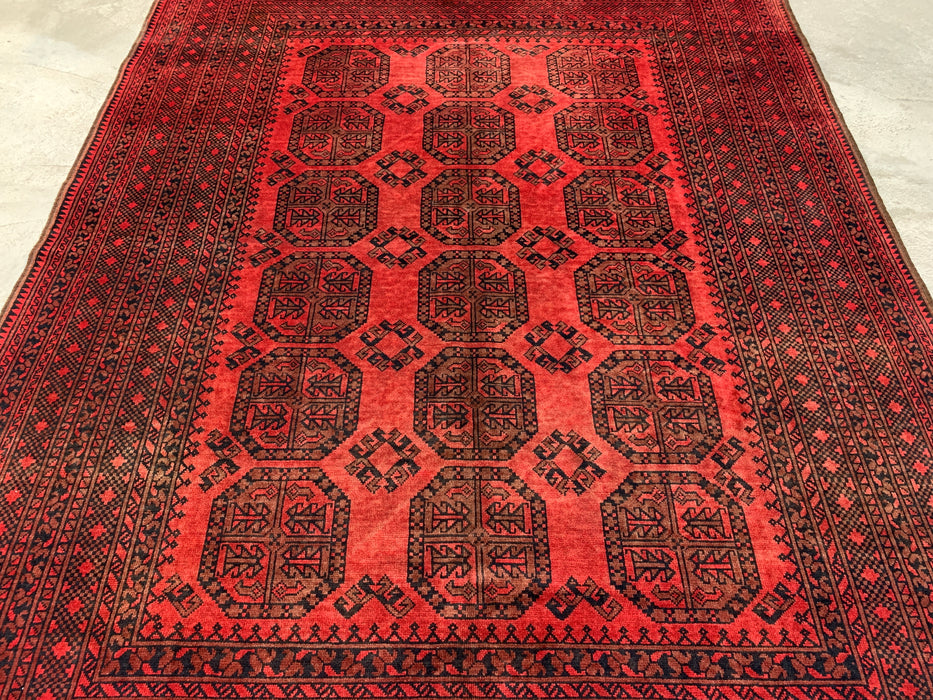 Handmade Persian Wool Area Rug 7x10 - Red Geometric Persian Style Rug - Exact Size 9'2" x 6'8" - KBHM-1205