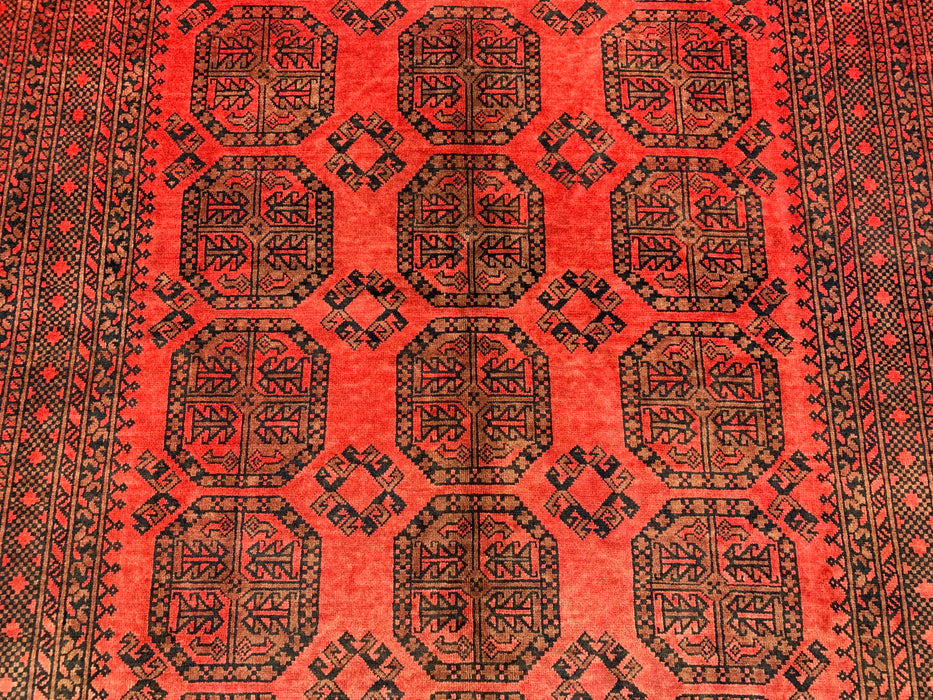 Handmade Persian Wool Area Rug 7x10 - Red Geometric Persian Style Rug - Exact Size 9'2" x 6'8" - KBHM-1205