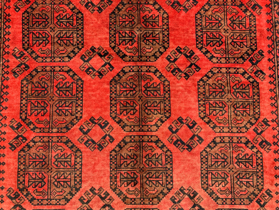 Handmade Persian Wool Area Rug 7x10 - Red Geometric Persian Style Rug - Exact Size 9'2" x 6'8" - KBHM-1205