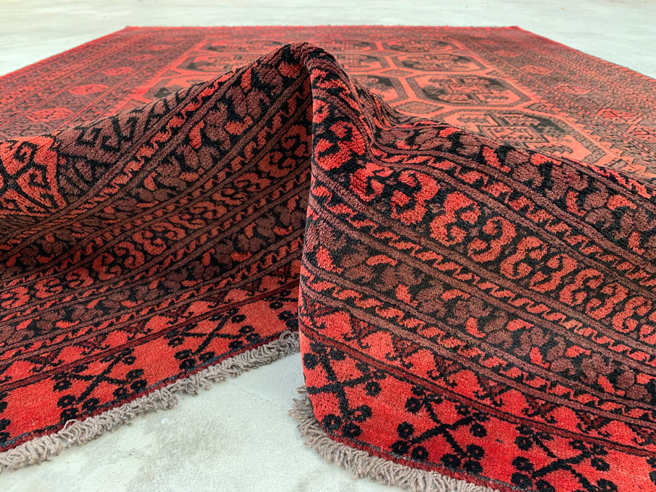 Handmade Persian Wool Area Rug 7x10 - Red & Black Geometric Persian Style Rug - Exact Size 9'5" x 6'7" - KBHM-1206