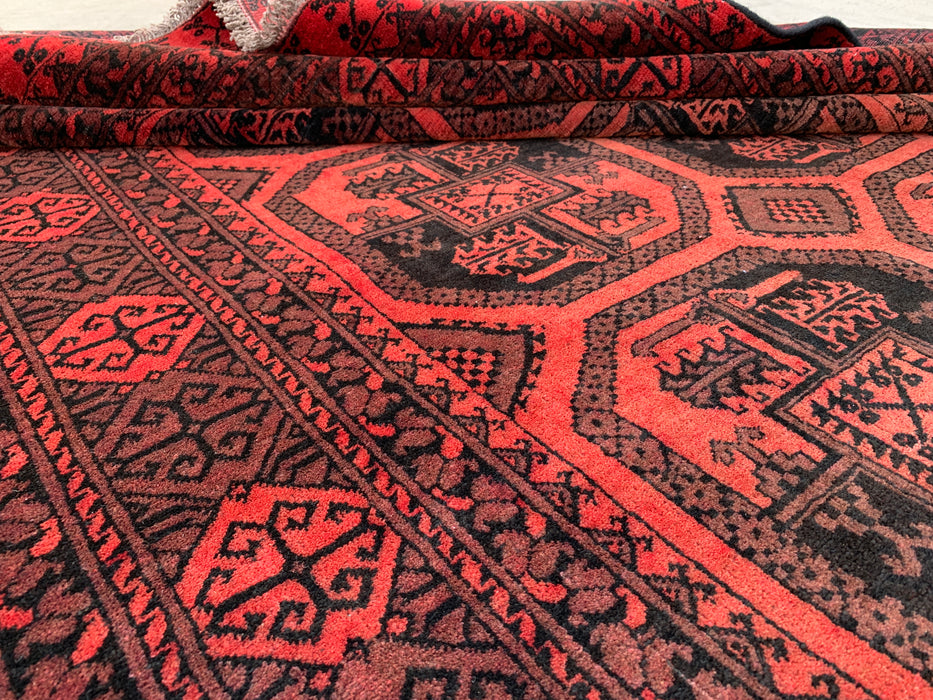 Handmade Persian Wool Area Rug 7x10 - Red & Black Geometric Persian Style Rug - Exact Size 9'5" x 6'7" - KBHM-1206